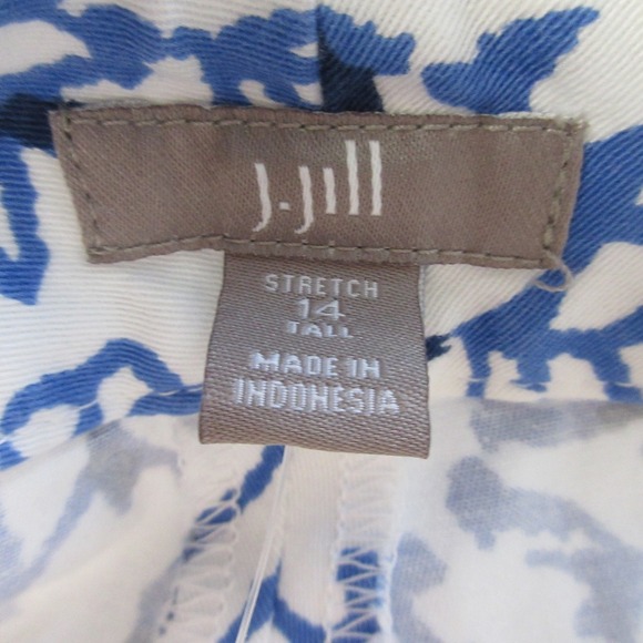 J. Jill Floral Stretch Pants Women 14 Tall Blue White Cotton Blend Summer 310 - Picture 3 of 11
